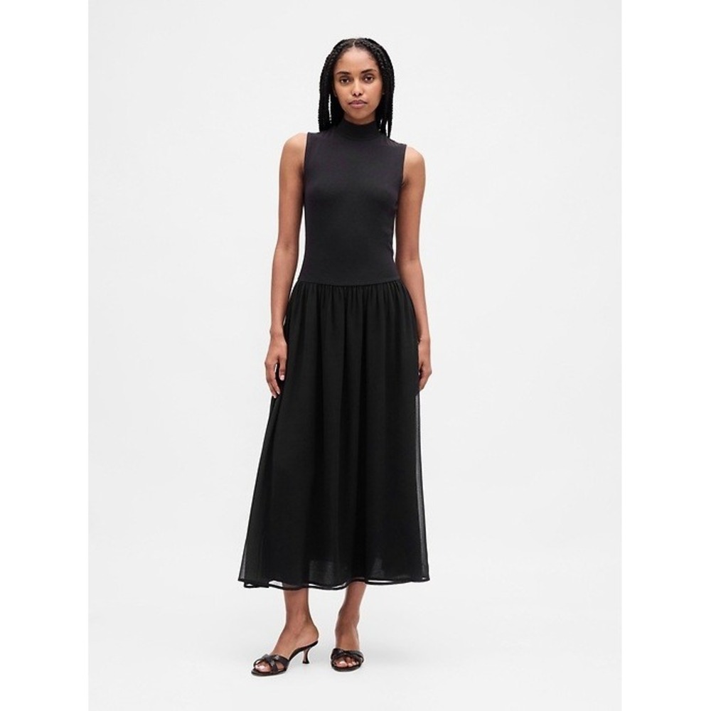 NEW Gap Modern Mock Neck Sleeveless Mixed Media Maxi Dress Black XXL